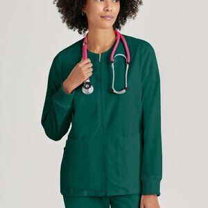 Grey's Anatomy Spandex Stretch Gianna 5-Pocket Crewneck Jacket Hunter Green L